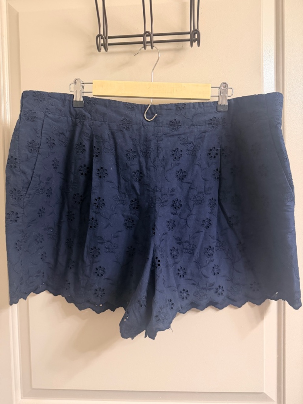 Navy Cotton Blend Shorts
